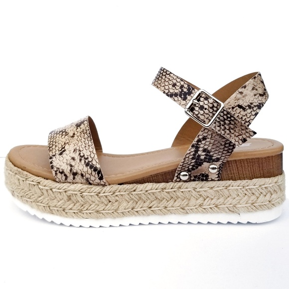 New Snake Open Toe Espadrille Flatform Sandals - Picture 2 of 4